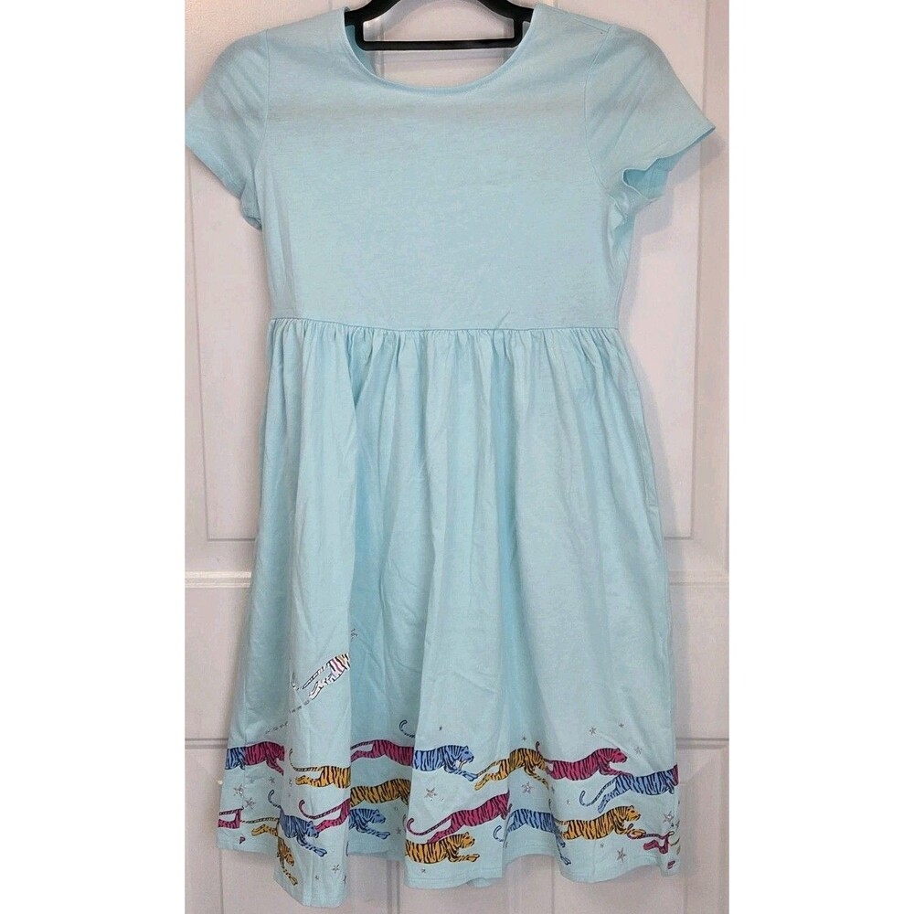 Lands' End Girls Blue Tiger Print Fit & Flare Dress - Size M 10-12